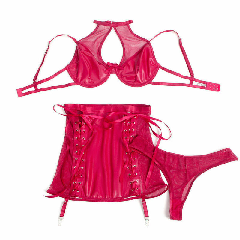 SUBBLIME - 957612  LEATHER BRA AND SKIRT SET RED L/XL