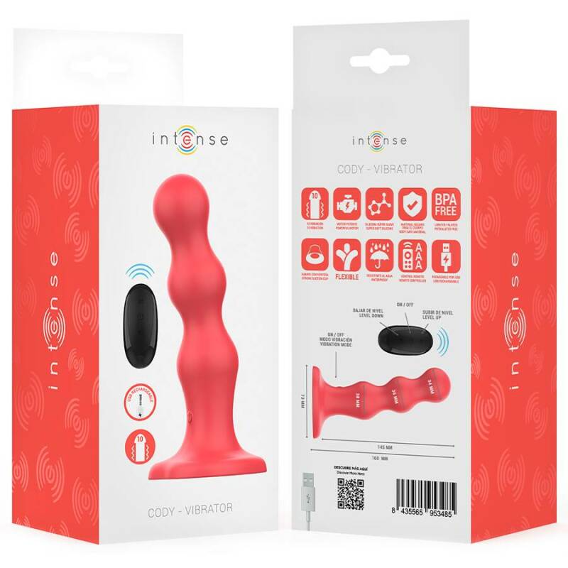 INTENSE - CODY VIBRATOR WITH SUCTION CUP RED REMOTE CONTROL