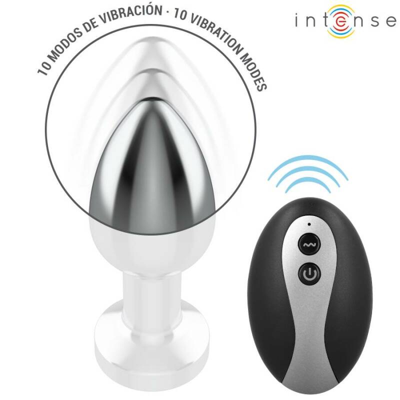 INTENSE - VIBRATING METAL ANAL PLUG WITH LED LIGHTS AND REMOTE CONTROL - SIZE S