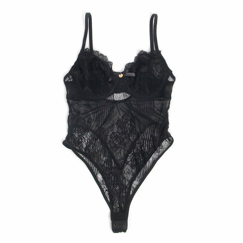 SUBBLIME - 955625 LACE BODYSUIT WITH BOTTOM CLOSURE BLACK L/XL