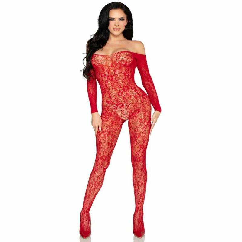 LEG AVENUE - 89366 LACE LINGERIE BODYSTOCKING RED - ONE SIZE