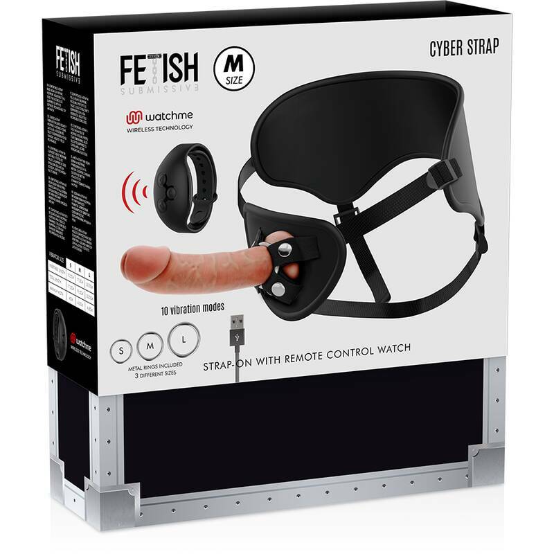 FETISH SUBMISSIVE CYBER STRAP - HARNESS WITH REMOTE CONTROL DILDO WATCHME M TECHNOLOGY