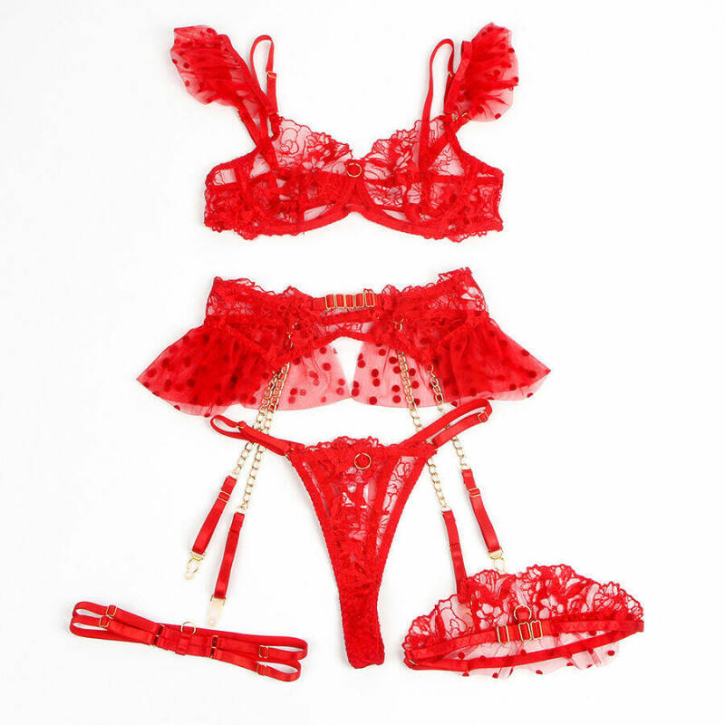 SUBBLIME - 957506  LACE BRA AND GARTER SET RED S/M
