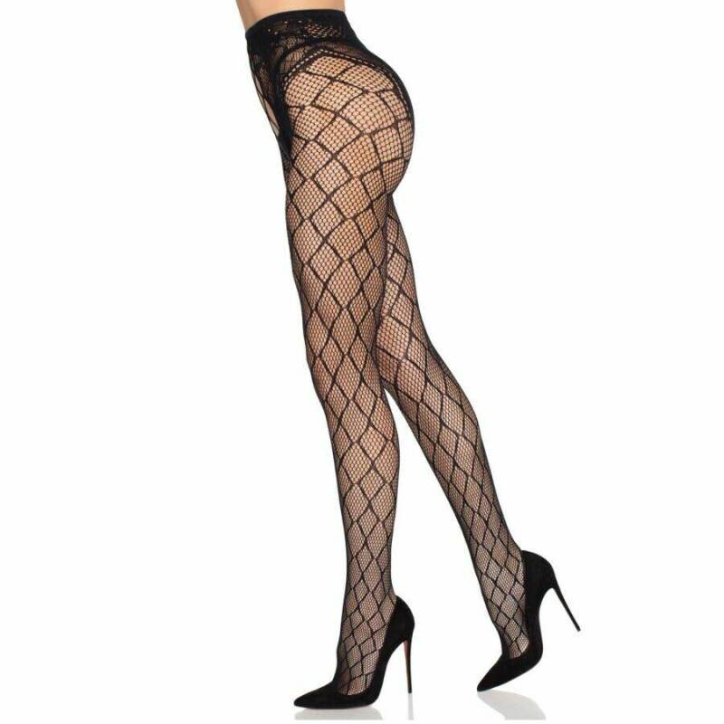 LEG AVENUE - 1966 NET TIGHTS WITH CROTCHLESS PANTY BLACK - ONE SIZE