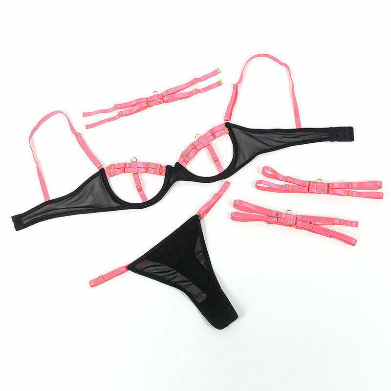 SUBBLIME - 955298 BRA SET WITH NECKLACE AND LEG DETAILS FLUORESCENT PINK S/M