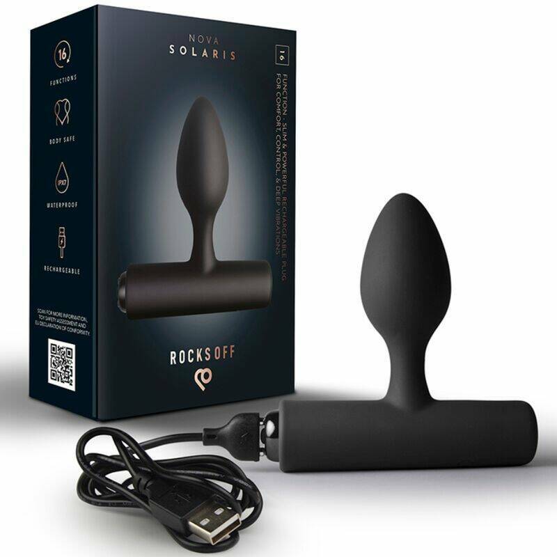 ROCKS-OFF - NOVA SOLARIS RECHARGEABLE SLIM & POWERFUL ANAL PLUG 16 FUNCTION BLACK