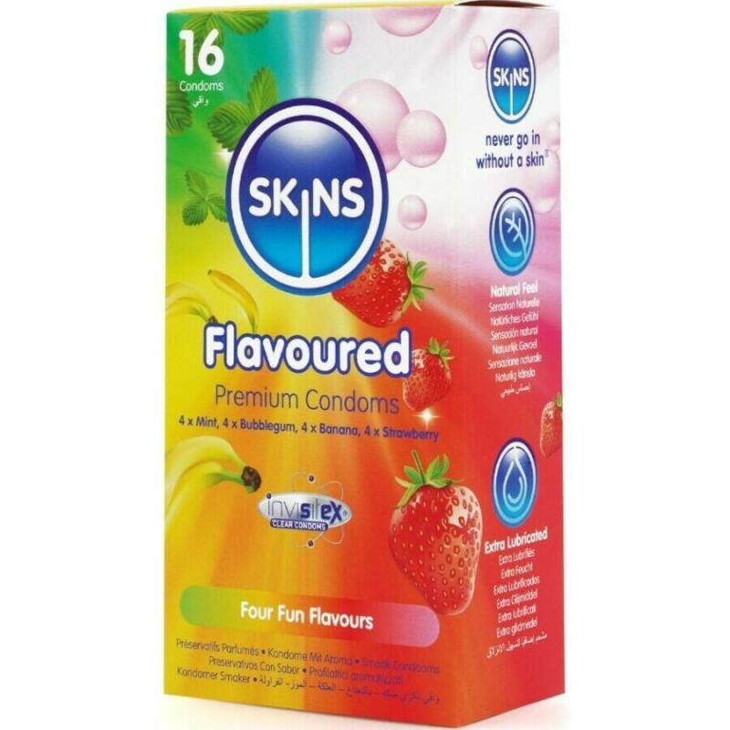SKINS - MULTI FLAVORS PREMIUM CONDOMS PACK 16