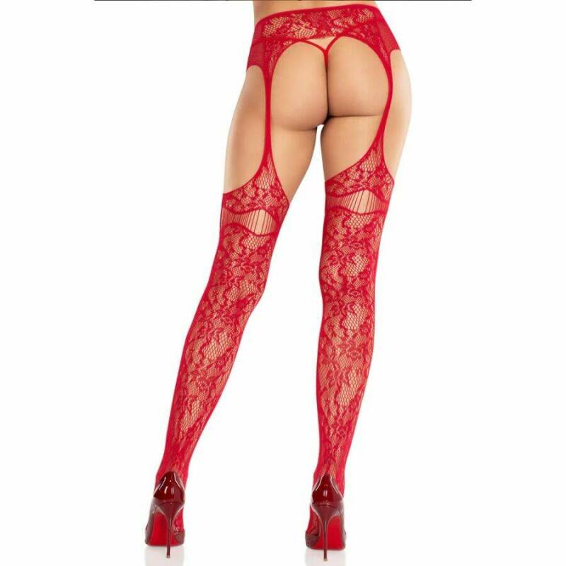 LEG AVENUE - LACE STOCKINGS WITH GARTERS RED
