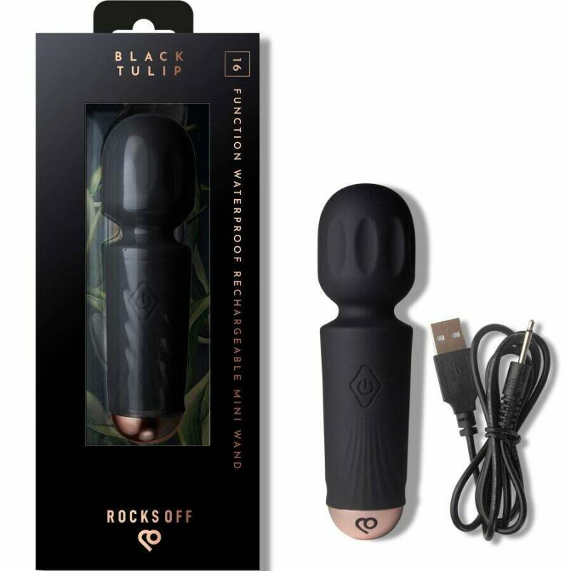 ROCKS-OFF - MINI RECHARGEABLE WAND 16 FUNCTIONS BLACK TULIP