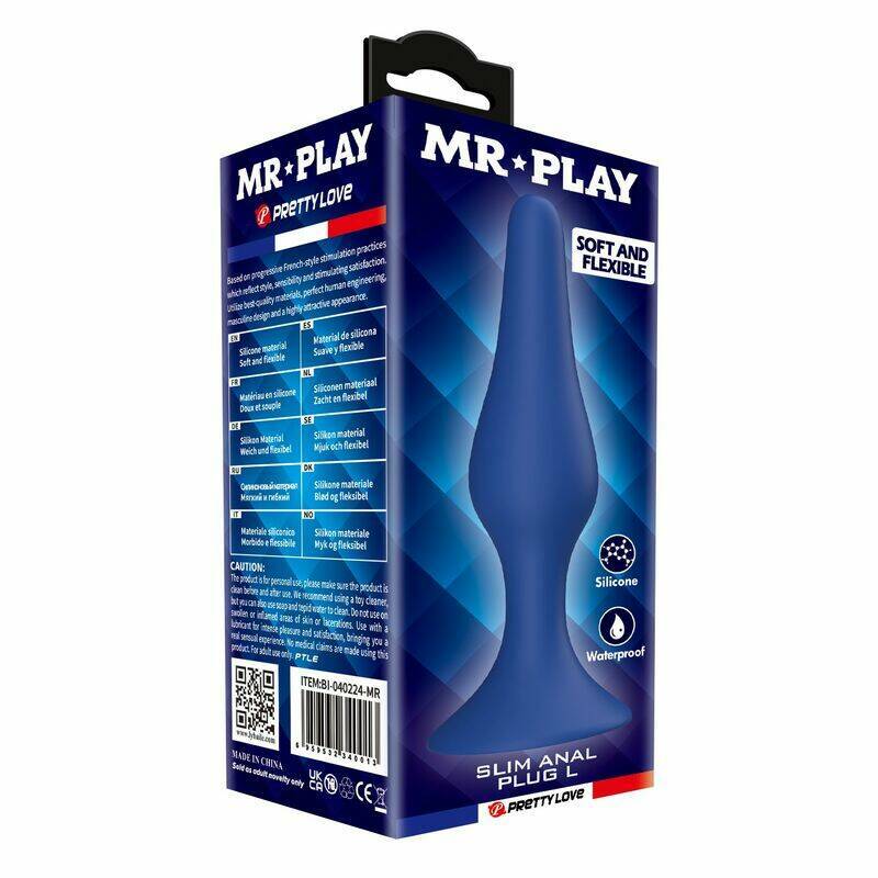 MR PLAY - SLIM SILICONE ANAL PLUG BLUE L