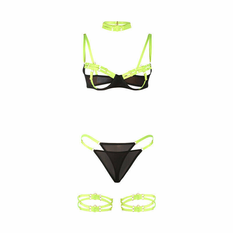 SUBBLIME - 955281 BRA SET WITH NECKLACE AND LEG DETAILS FLUORESCENT GREEN L/XL