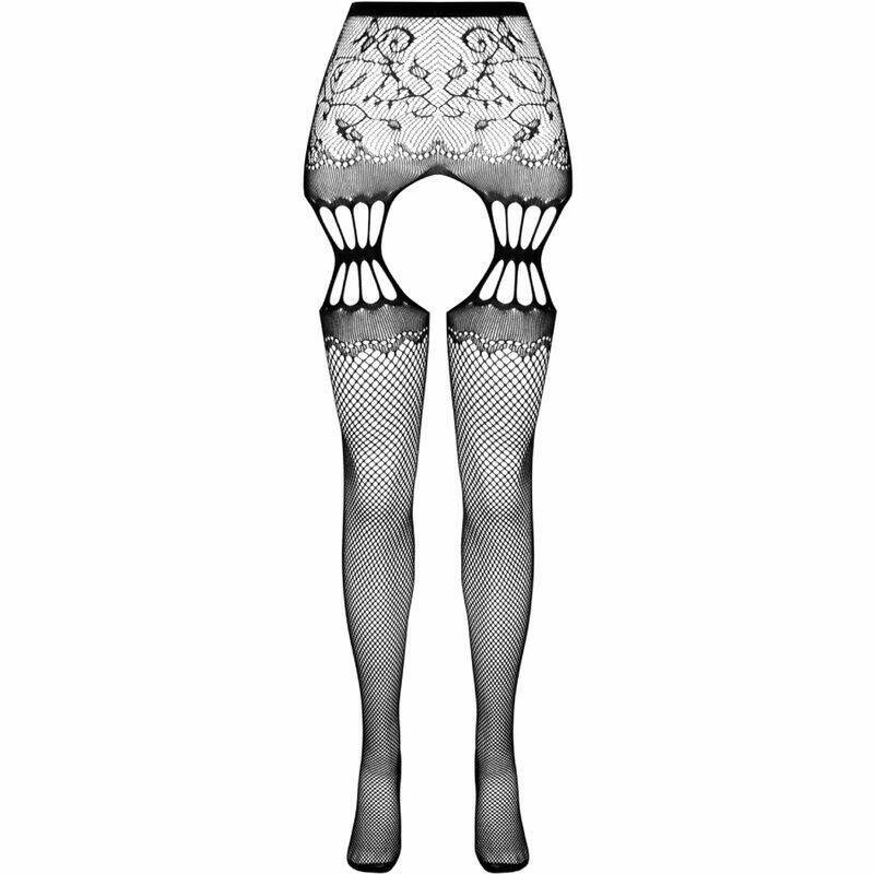 PASSION - S027 BLACK TIGHTS WITH GARTER ONE SIZE