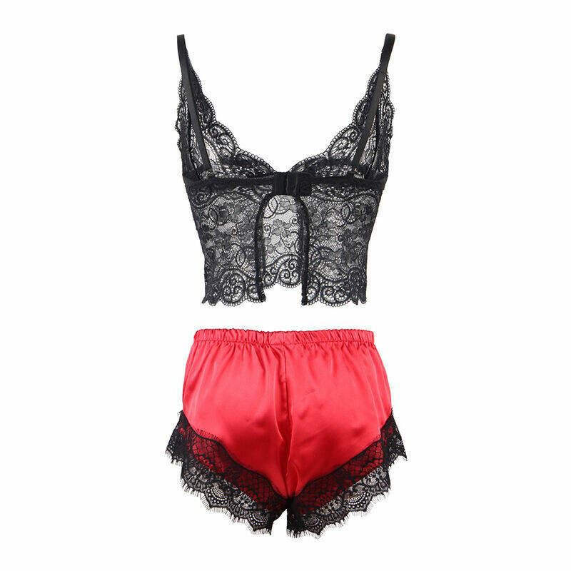 SUBBLIME - 953966 CASUAL SILK NIGHTGOWN + LACE PANTS BLACK/RED L/XL