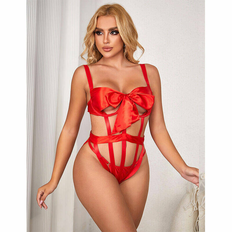 SUBBLIME - 954475 SEXY OPENWORK BODY WITH BOW RED L/XL