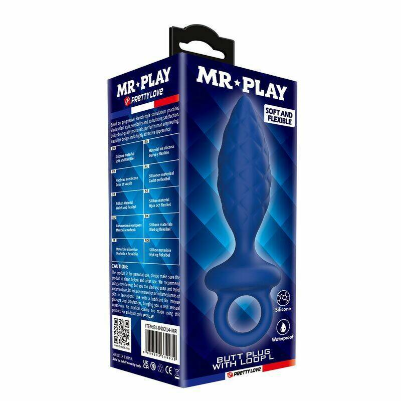 MR PLAY - TEXTURED ANAL PLUG WITH RING BLUE L