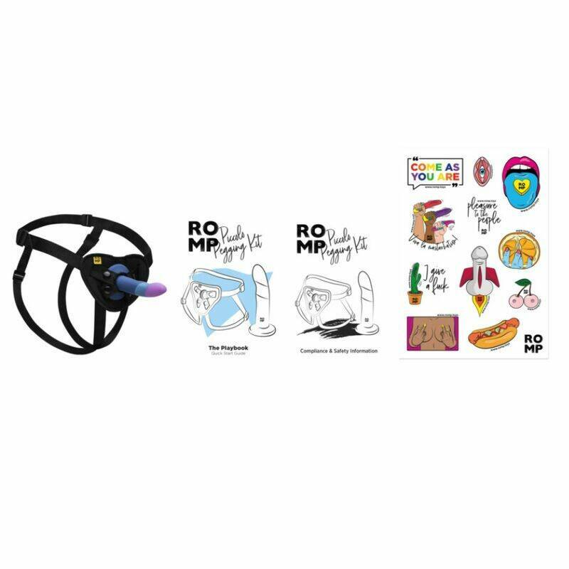 ROMP - PICCOLO HARNESS + SILICONE DILDO WITH TRICOLOR SUCTION CUP 14 CM