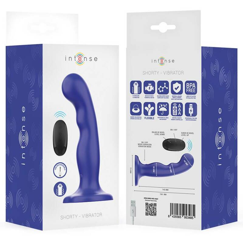 INTENSE - SHORTY VIBRATOR WITH SUCTION CUP BLUE REMOTE CONTROL