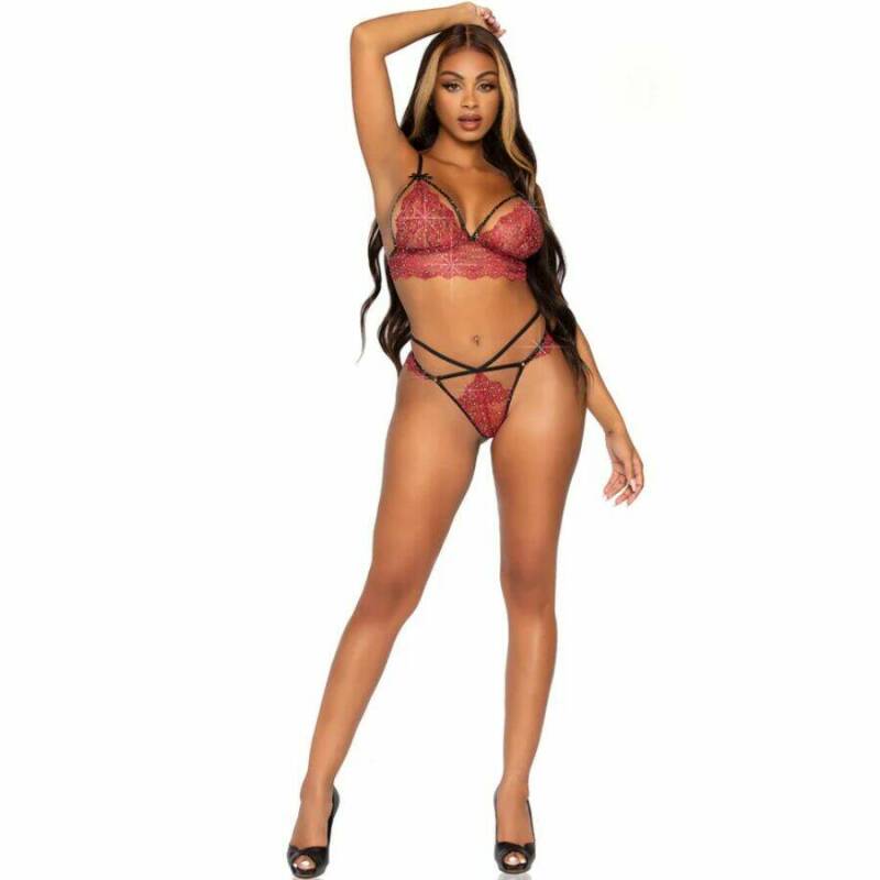 LEG AVENUE - 81623 BRA + THONG SET BURGUNDY SIZE L