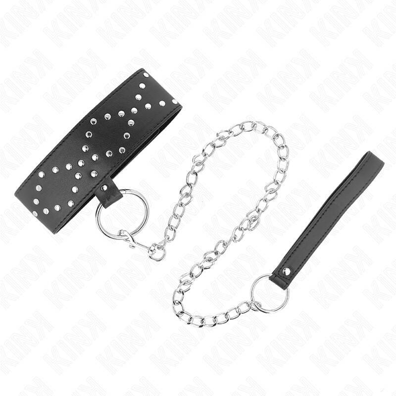 KINK - NECKLACE 65 CM WITH LEASH WITH SILVER STUDS MODEL 3 ADJUSTABLE 36-43 CM X 5 CM