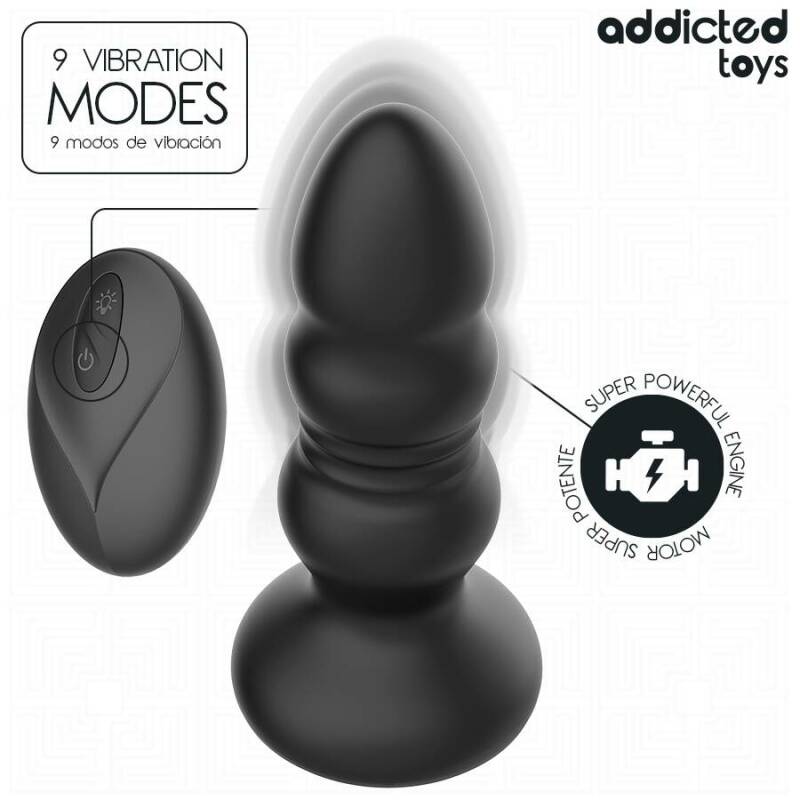 ADDICTED TOYS - THRUSTING VIBRATING ANAL PLUG, LED LIGHT REMOTE CONTROL