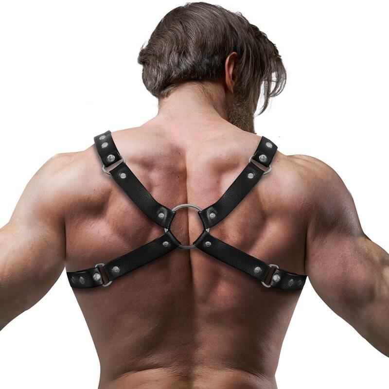 FETISH SUBMISSIVE ATTITUDE - MENS ECO-LEATHER BULLDOG CHEST HARNESS SIZE M/L
