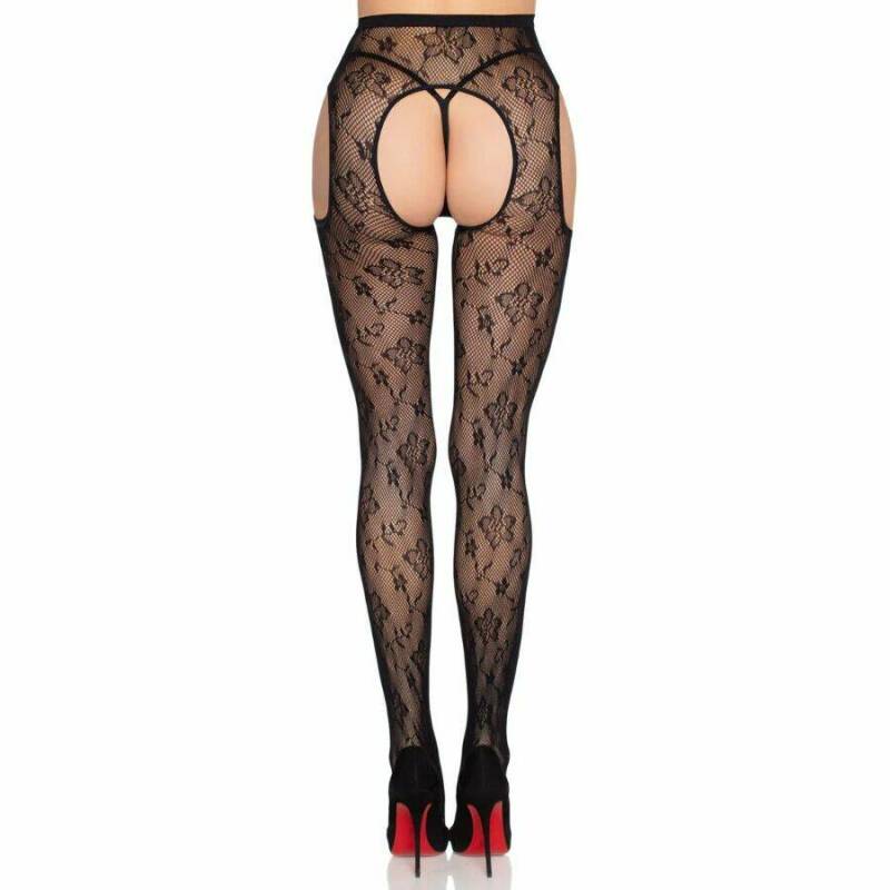 LEG AVENUE - 1967 BLOOM NET SUSPENDER TIGHTS BLACK - ONE SIZE