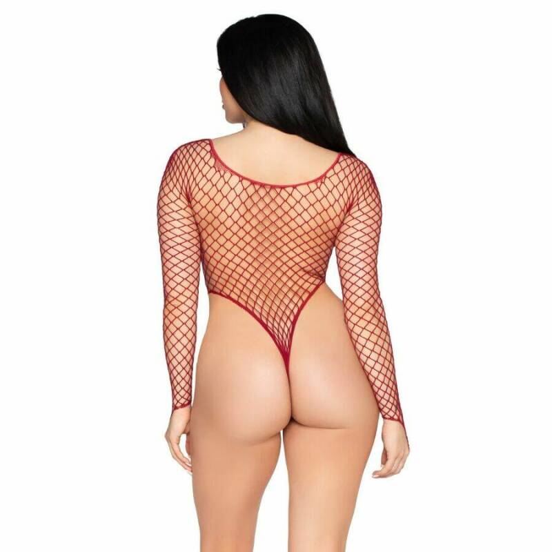 LEG AVENUE - 89377 HIGH-CUT INDUSTRIAL NET BODYSUIT RED - ONE SIZE