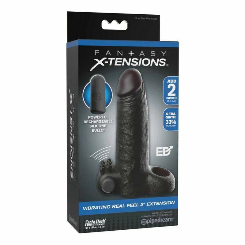FANTASY X-TENSIONS - VIBRATING REAL FEEL 5CM PENIS EXTENSION SLEEVE BLACK