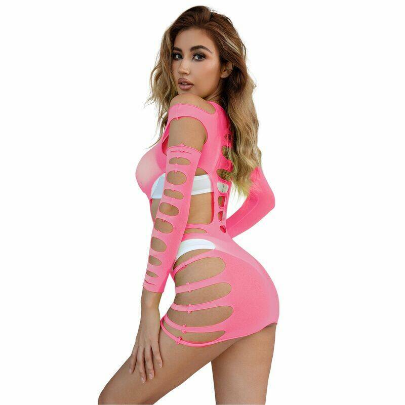 SUBBLIME - 952273 VESTIDO DE REJILLA ELÁSTICO MANGA LARGA ROSA TALLA ÚNICA