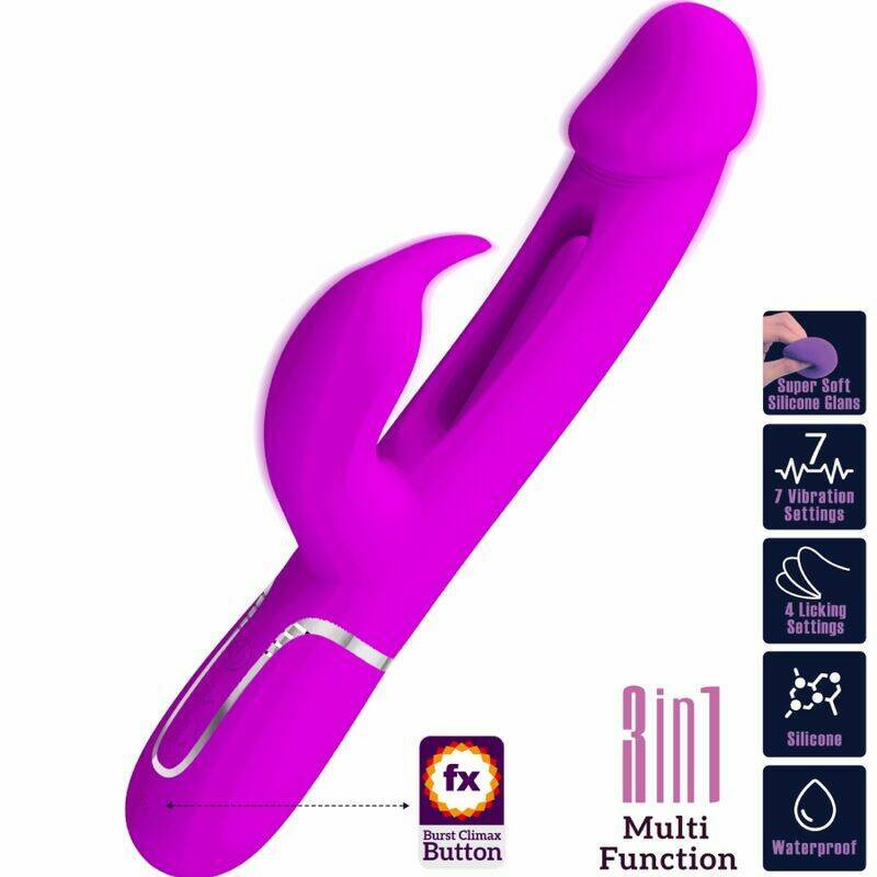 PRETTY LOVE - KAMPAS RABBIT 3 IN 1 MULTIFUNCTION VIBRATOR WITH TONGUE FUCHSIA