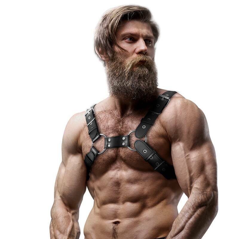 FETISH SUBMISSIVE ATTITUDE - MENS ADJUSTABLE ECO-LEATHER CHEST BULLDOG HARNESS