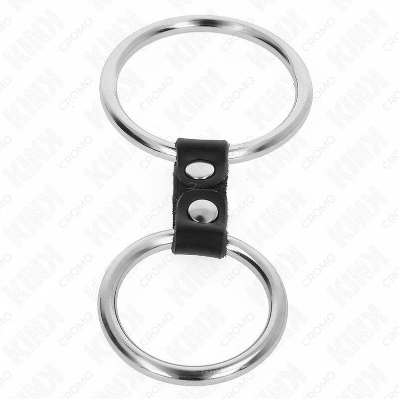 KINK - DOUBLE METAL PENIS RING 3.7 CM TO 5 CM CONNECTED BY LEATHER STRAP MODEL 2