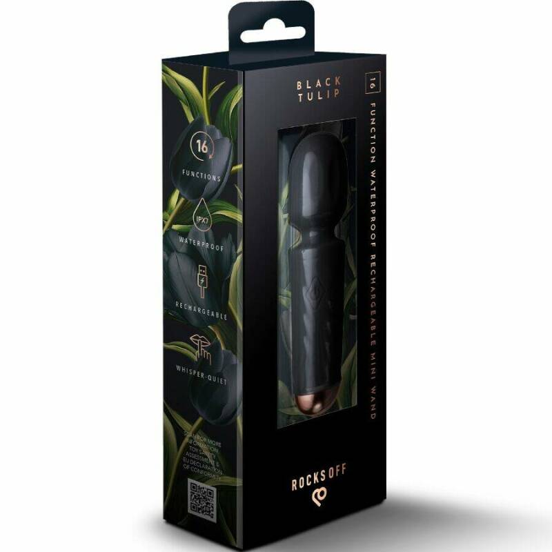 ROCKS-OFF - MINI RECHARGEABLE WAND 16 FUNCTIONS BLACK TULIP
