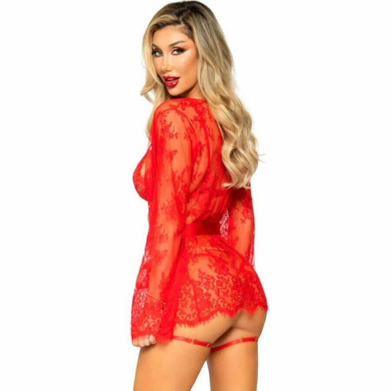LEG AVENUE - 86123 TEDDY + GARTER ROBE SET RED SIZE M